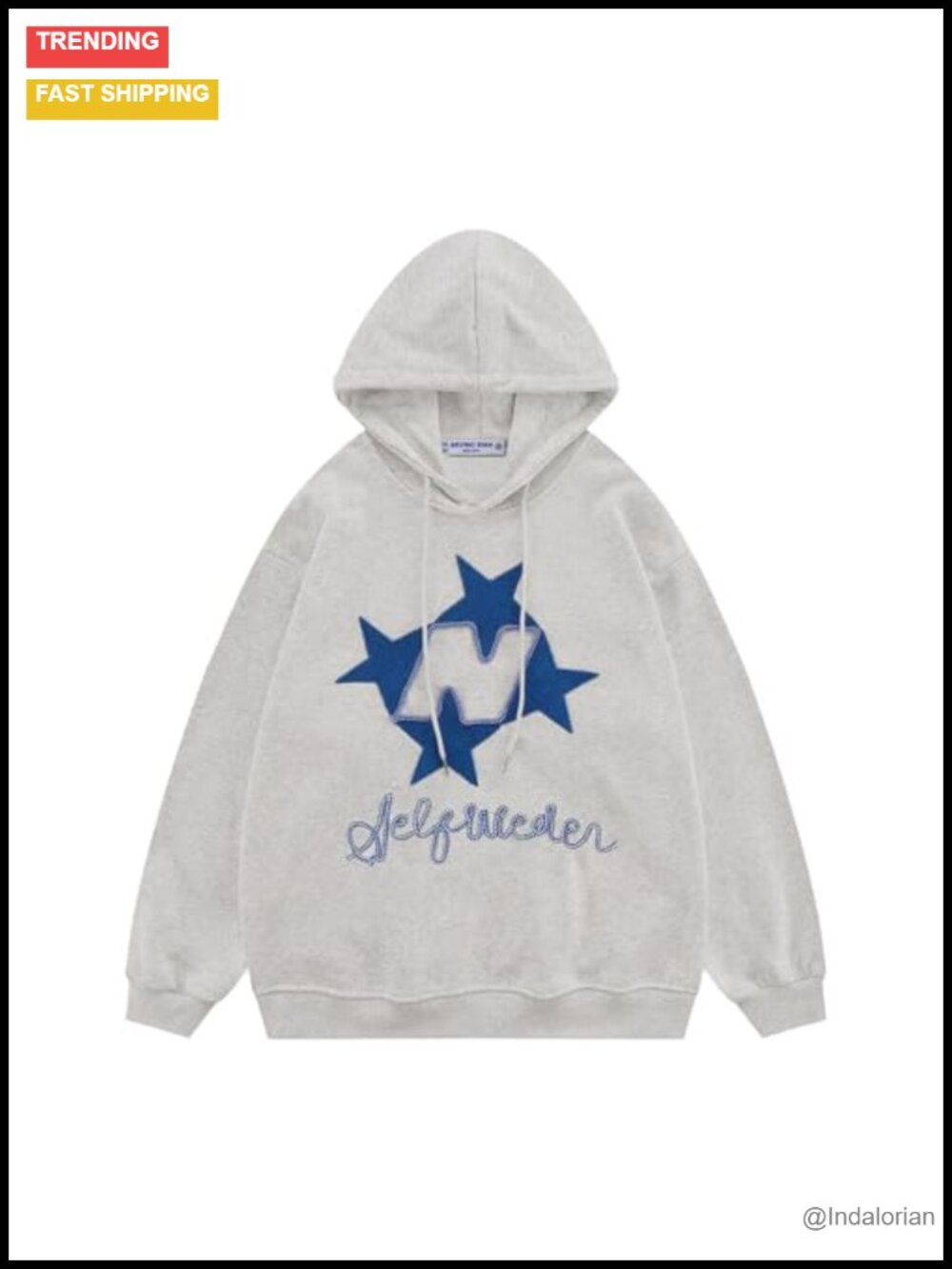 Oversized Graphic Hoodie with Star Embroidery, Cotton Pullover, Streetwear Y2K